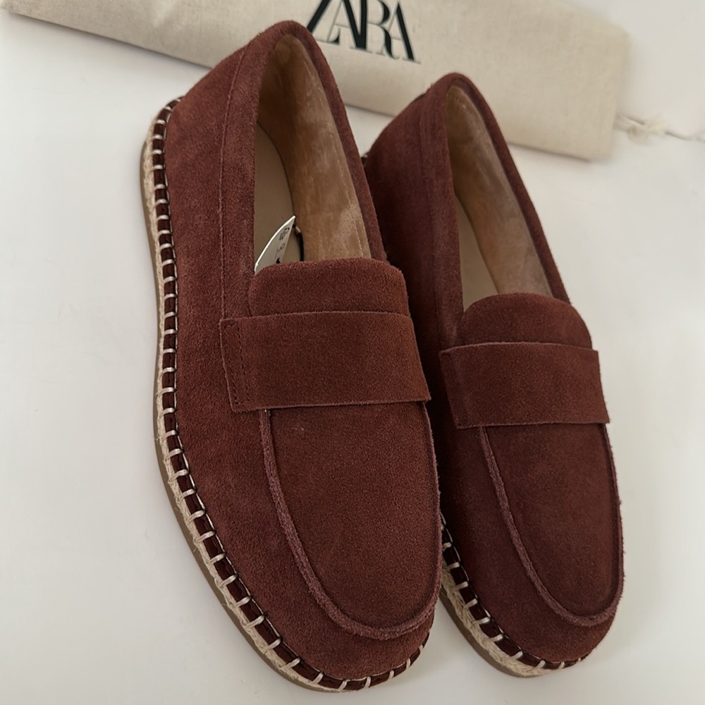 Zara Leather Moccasin Espadrilles  Chestnut Men’s Shoes - Picture 7 of 17